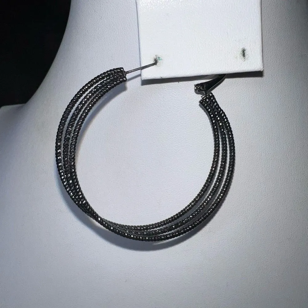 Gunmetal Diamond Cut Triple Braided Hoop Black - Image 5