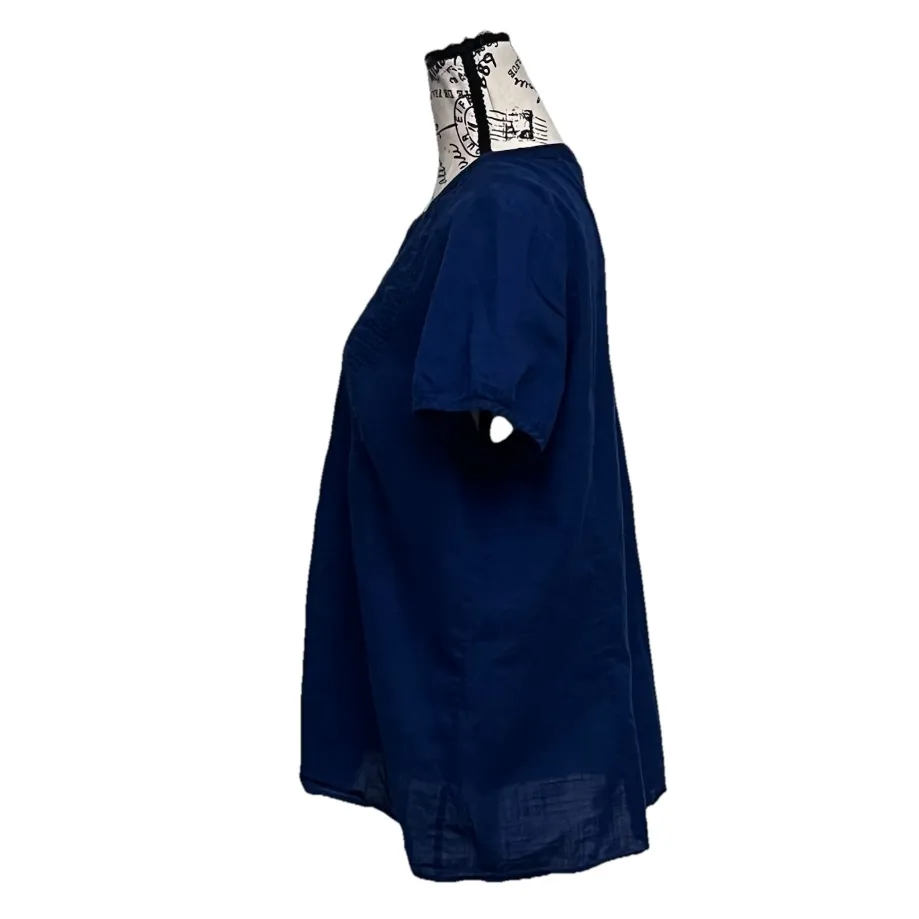 Vtg Y2k At John’s Bay Womens Blue Blouse Peasent Preppy Boho Hippie Coastal XL - Image 3