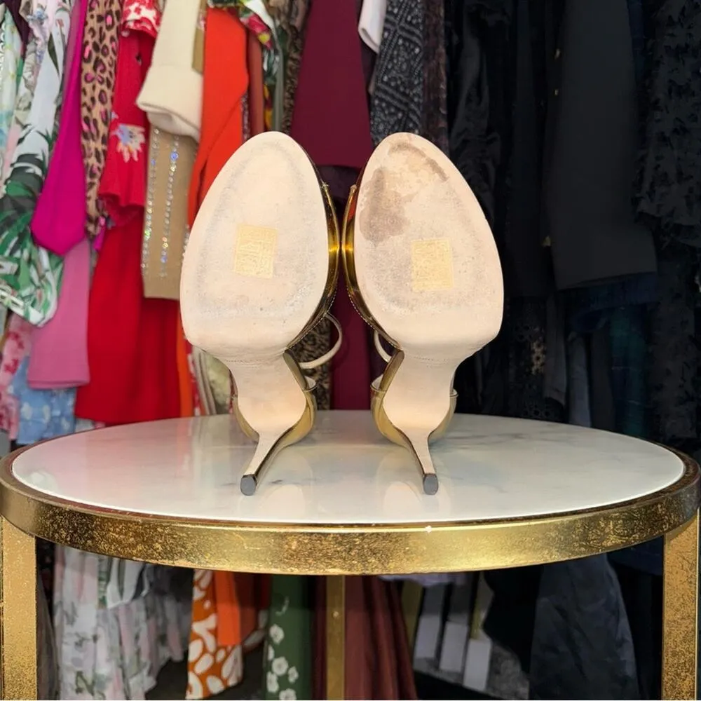 Jimmy Choo Gold Max 150 Mirrored-Leather Platform Stiletto Heel Open Toe Sandal - Image 9