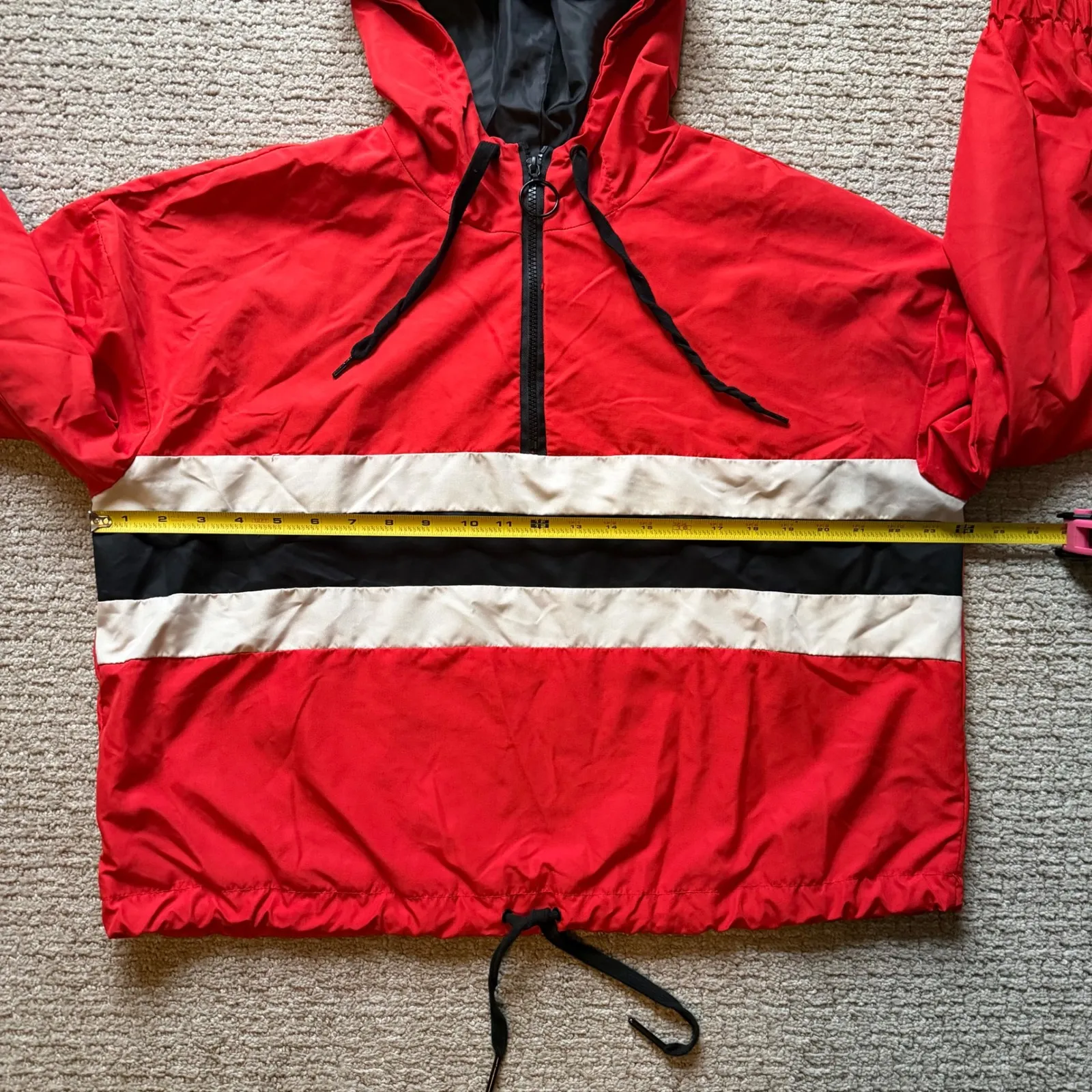 Cali 1850 Los Angeles Red White Black Stripe Anorak Hoodie Jacket XL - Image 9