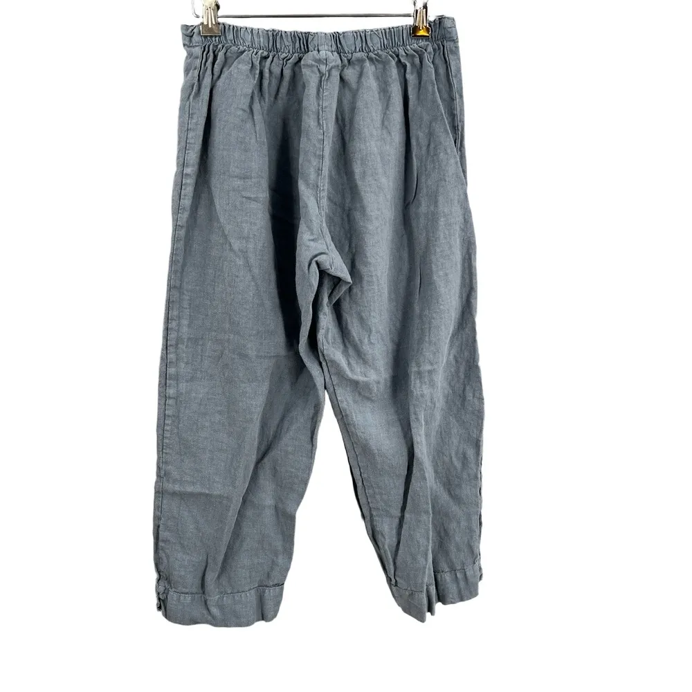 bryn WALKER Linen Pants Blue Pull On Lightweight Cropped Made in USA Extra Small - Image 2