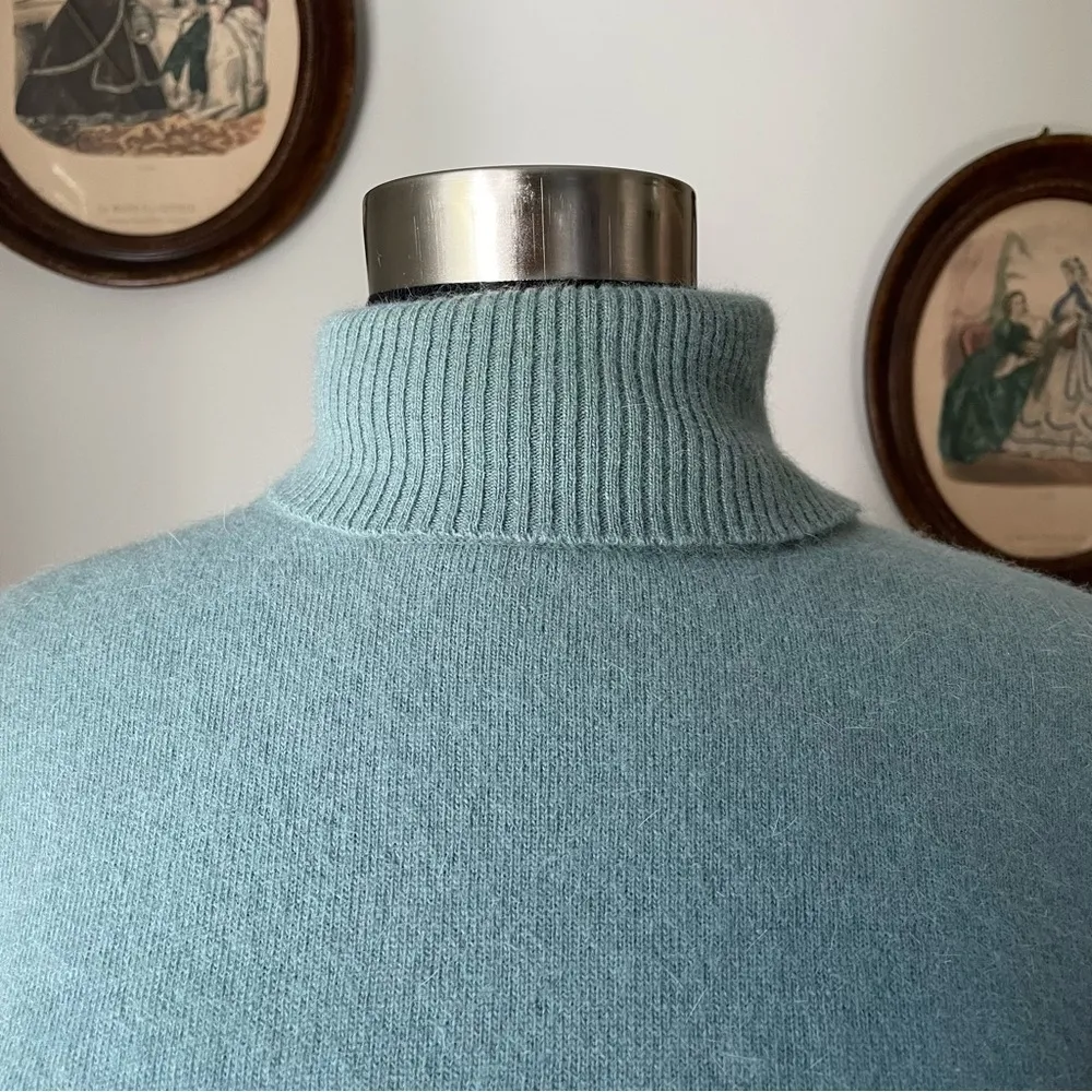 VINTAGE 1990s dusty teal angora turtleneck sweater Size M - Image 6