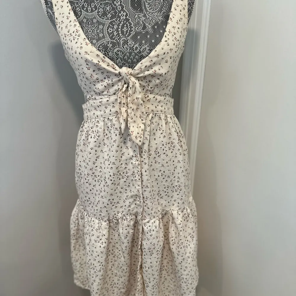 Women’s Sz:2 McGuire Floral Cutout Tie front Boho Cottage Ruffle linen Sun Dress - Image 3