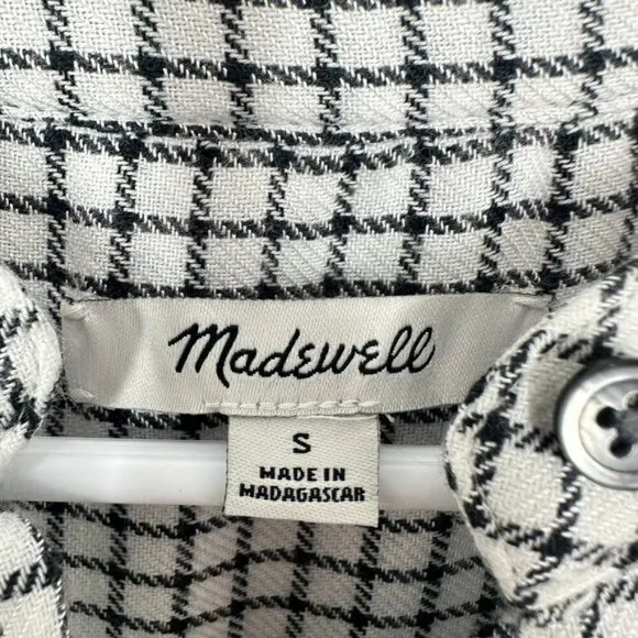 Madewell Size Small Black Cream Checked Flare Sleeve Cottagecore‎ Fall Essentail - Image 2