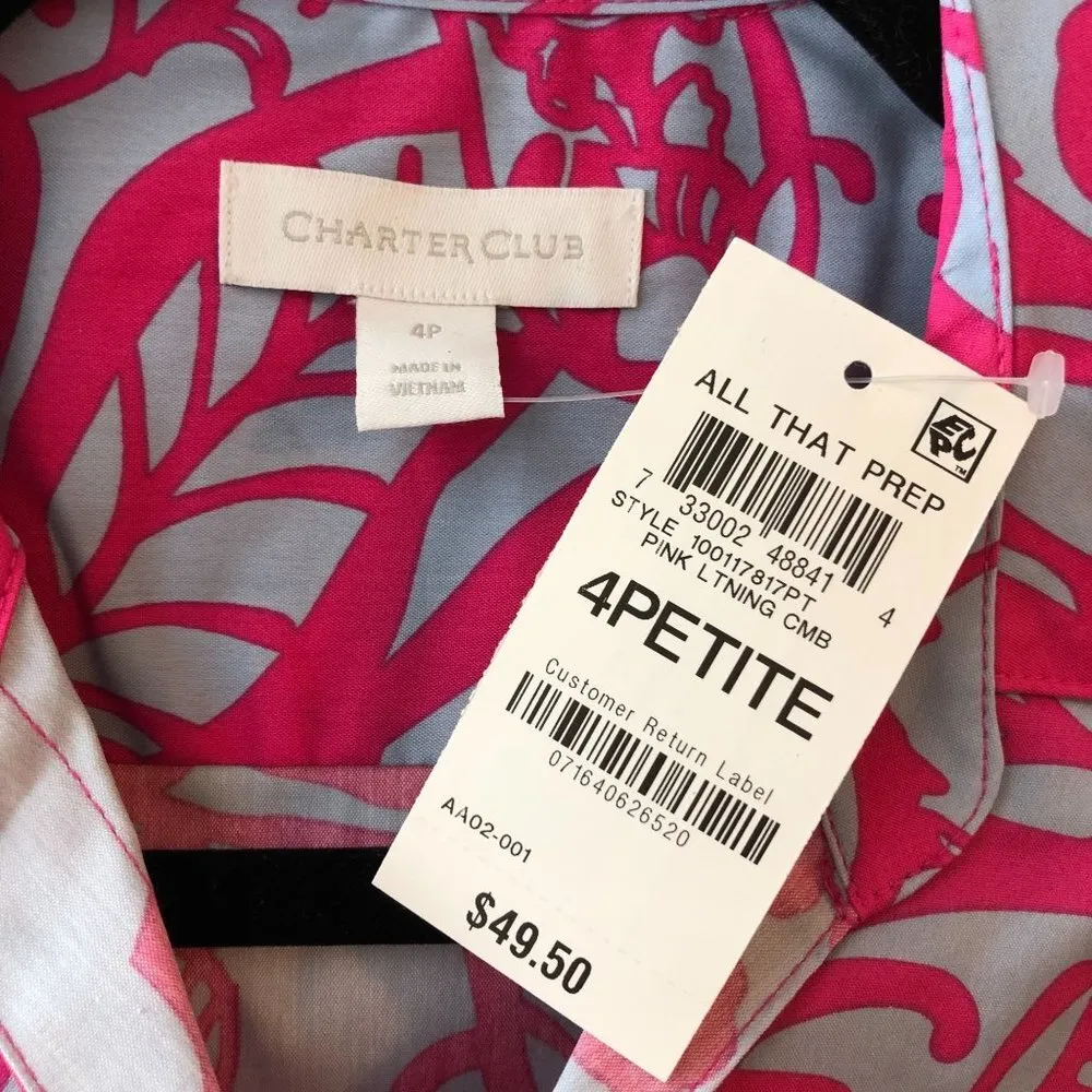 Charter Club Womens Top Button Down Sleeveless Collar Floral Blue Pink 4P - Image 4