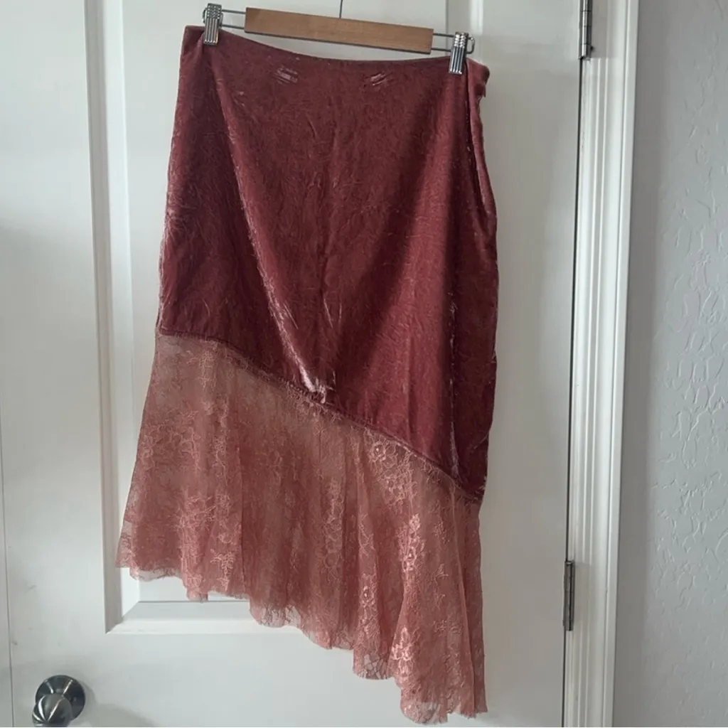 FREE PEOPLE Rose Lacey Midi Skirt Canyon Arroyo Pink Boho Lace Size 10 - Image 9