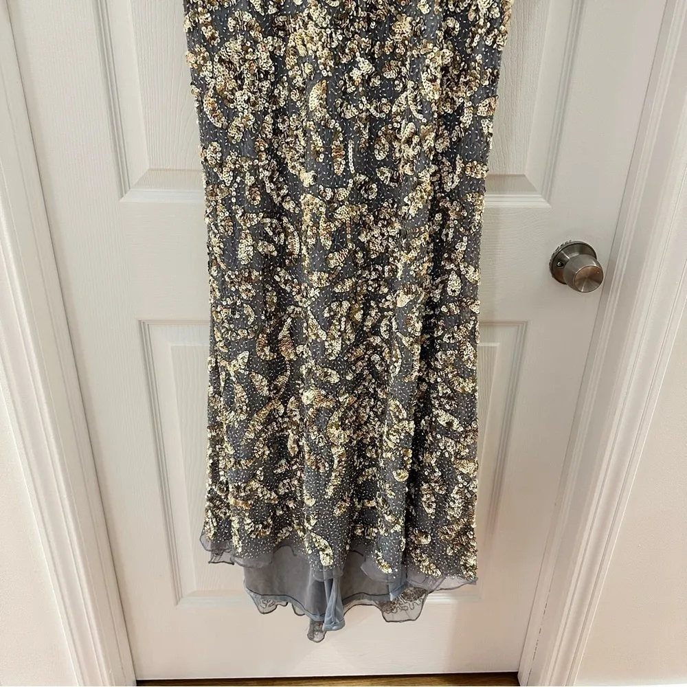 Mac Duggal 4316D Long Sleeve Beaded Formal Black Tie Evening Gown Platinum Gold - Image 14