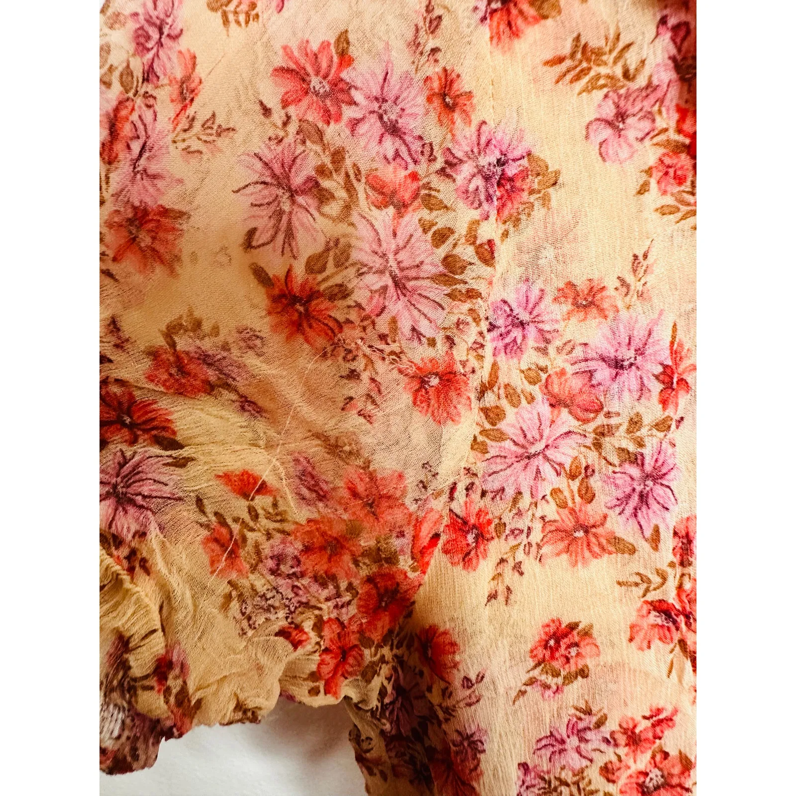 THE KOOPLES Pink Floral Ruffle Hemline Midi Tie Back Floral Frill Dress sz 1 - Image 13