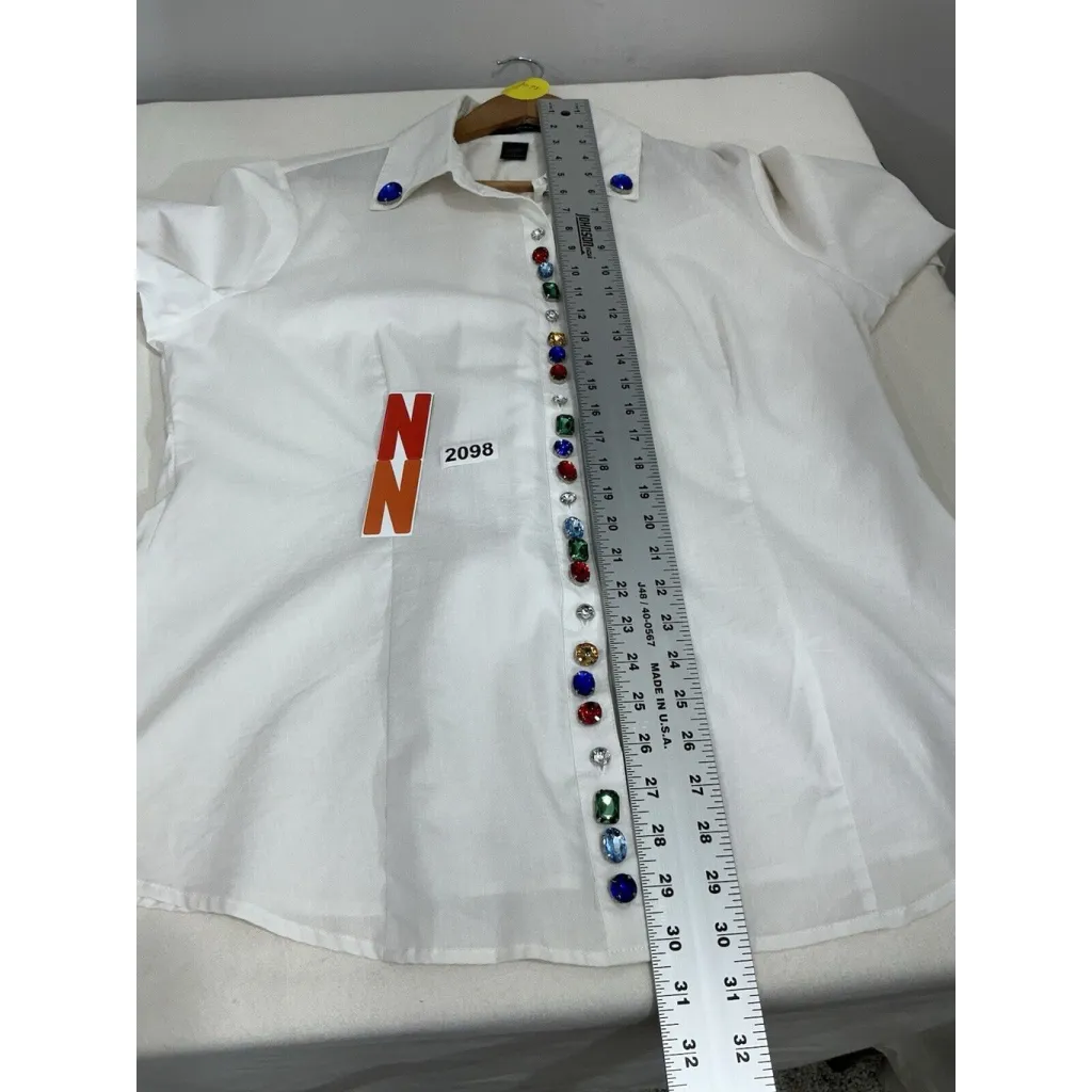 Womans Ashley Stewart White Button Up Tailored Shirt Gemstones 14 Long Sleeves - Image 5