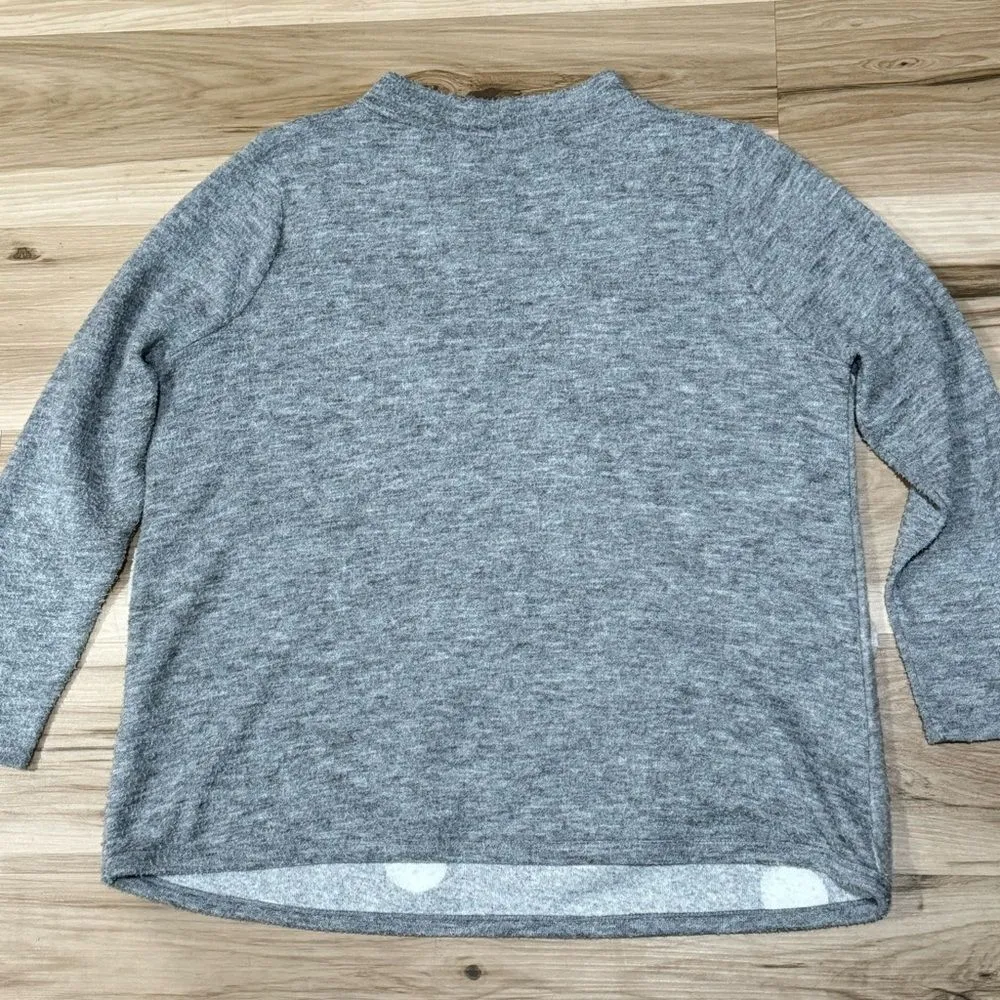 Soft Surroundings Grey White Fuzzy Polka Dot Sweater Women’s Large - Image 4