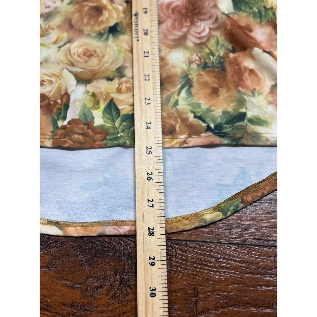 NEW LuLaRoe Womens Knit Tunic Top S Short Sleeve Brown Yellow Floral Scoop Neck - Image 3