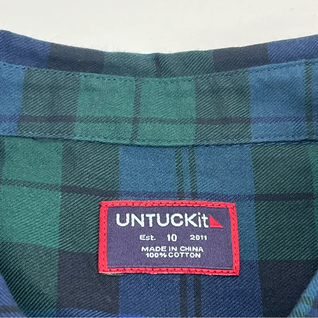 UnTuckIt Pipers Brook Blue Green‎ Solid Plaid Button Front Shirt Womens Size 10 - Image 2