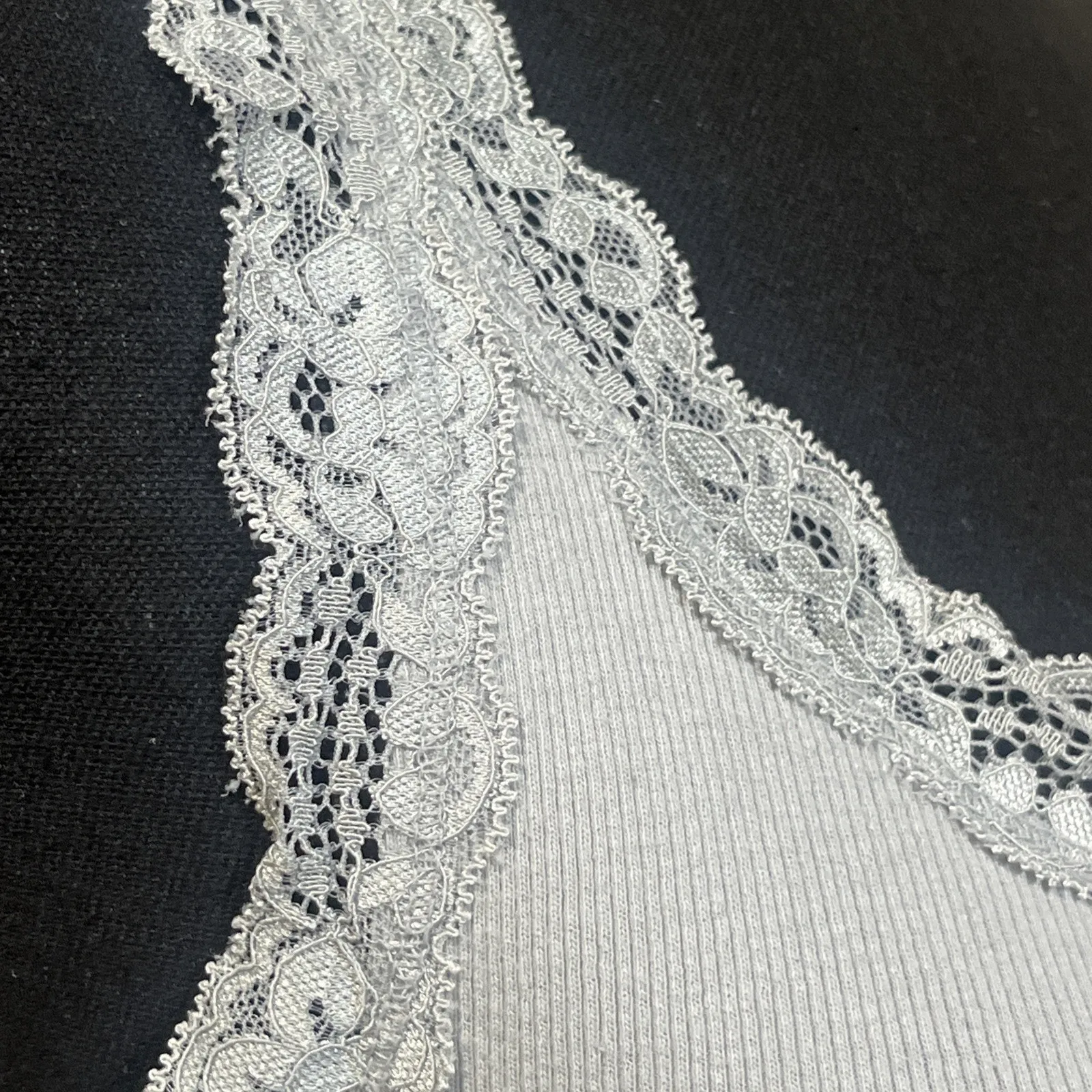 Faded Glory Y2K Cami Tank Top Lace Trim Large Gray Ribbed Fairy Grunge Coquette - Image 5