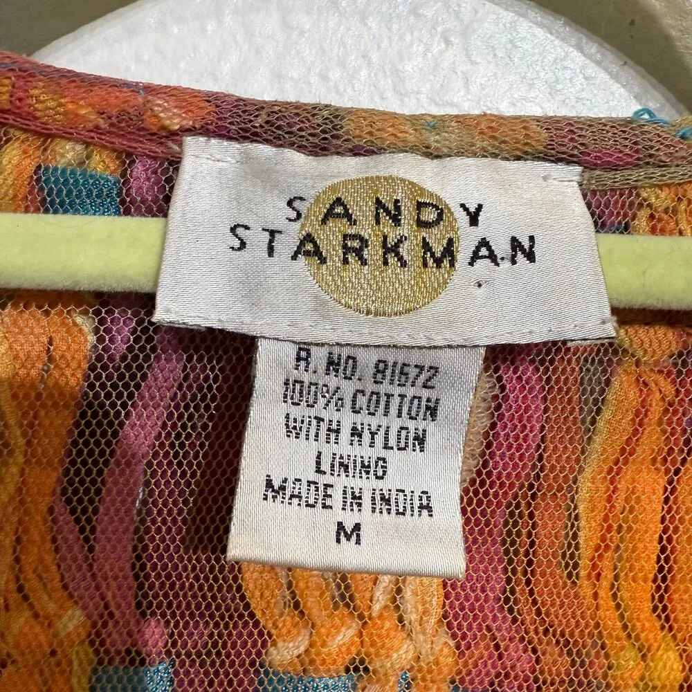 Sandy Starkman Rainbow Striped Vintage Knotted Woven Mesh Fringe Jacket Sz M Pink Size M - Image 7