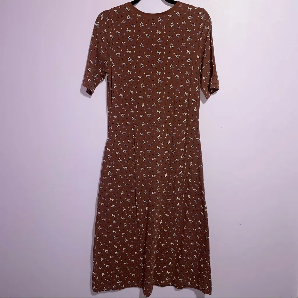 Duluth Trading Co Free Range Organic Cotton Floral Stretch Night Dress Lounge Brown - Image 7