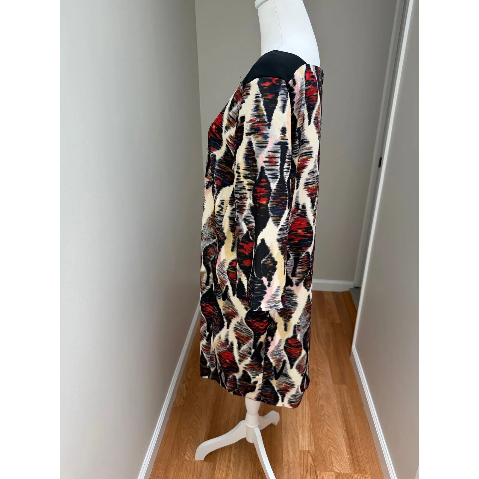 Gerard Darel Womens Shift Dress S Cream Black Abstract 3/4 Sleeve Chic Paris - Image 5