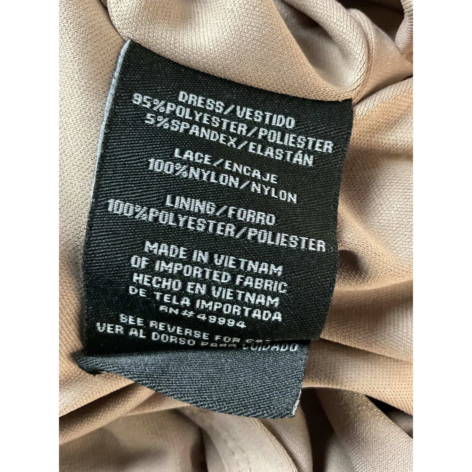 Sequin Lace Overlay Dress Elegant Party Cocktail Special Occasion Tan Size 10 - Image 9