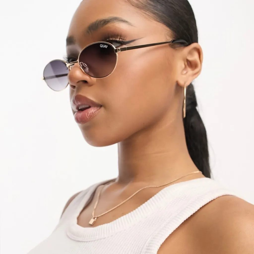 Quay Australia All Mine oval sunglasses in gold frame purple lens new in box - Image 2