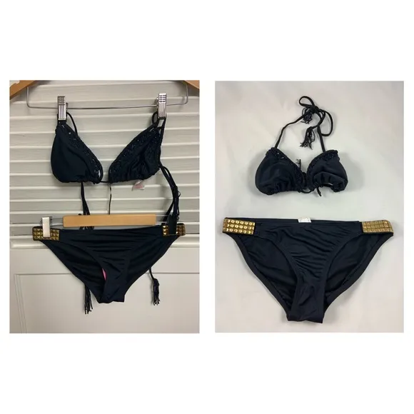 MD xhilaration Fringe Studded Black bikini - Image 2