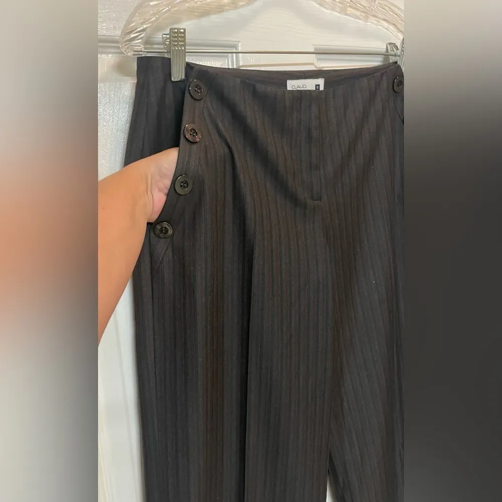 Claud Pinstripe Grey Burgundy Wide Leg Trouser Pants Office Work Size 8 NWT - Image 5