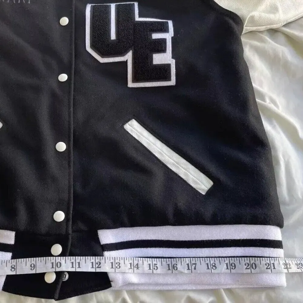 Holloway Varsity Jacket Letterman Urban Black White Wool/Leather Women’s Sz L - Image 6