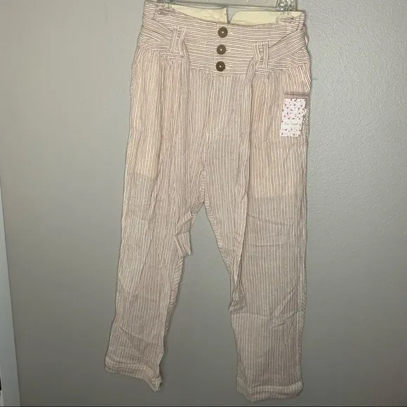 NEW Free People neutral cotton striped high rise pants women's size XS 2 - Image 4