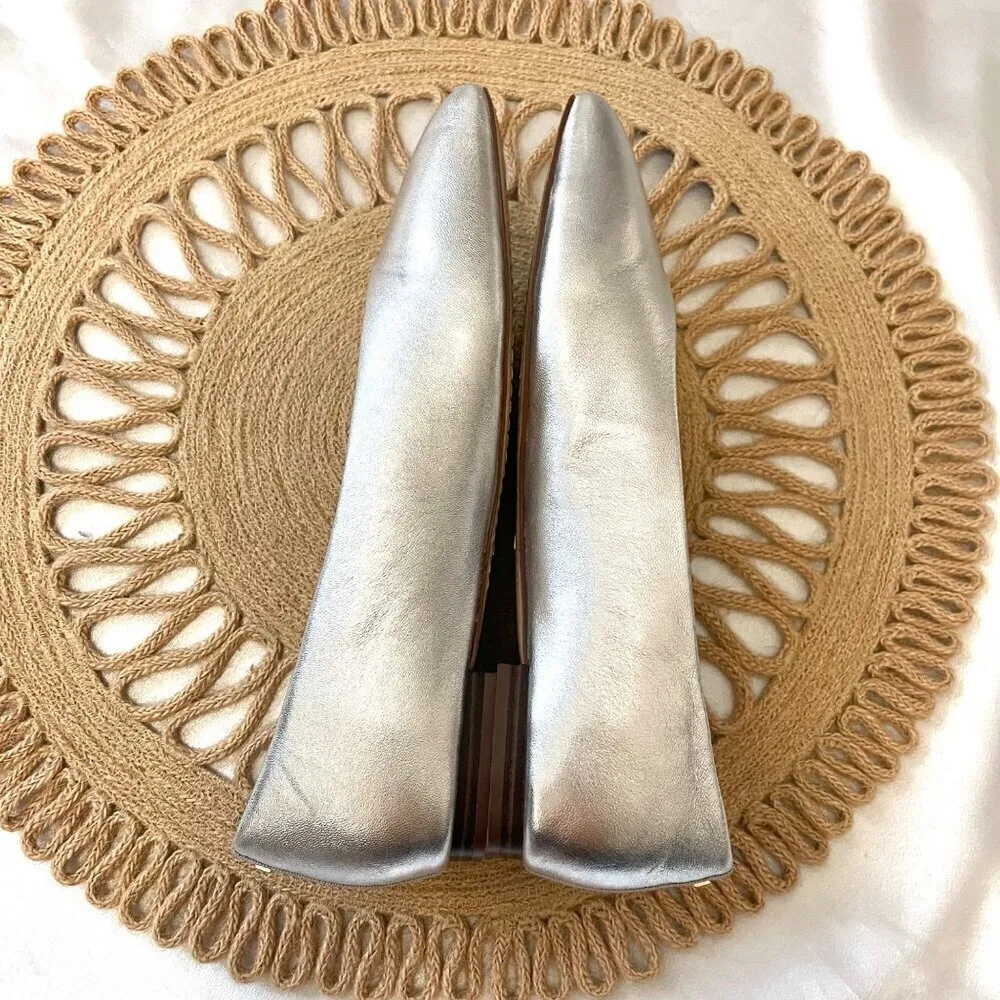 BIRDIES Crane Flats in Metallic Silver Leather Size 8 - Image 10