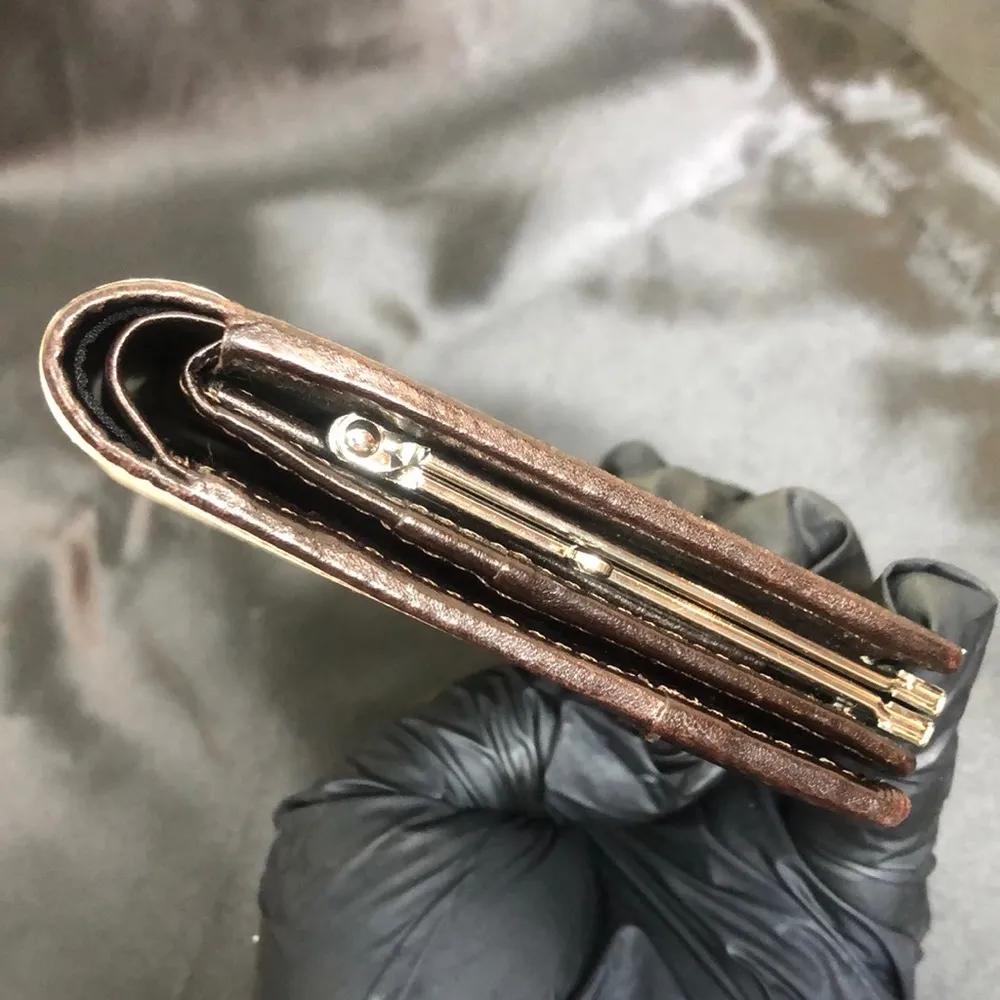 BURBERRY Nova Check Compact Brown Leather and Canvas Kisslock Wallet - Image 5