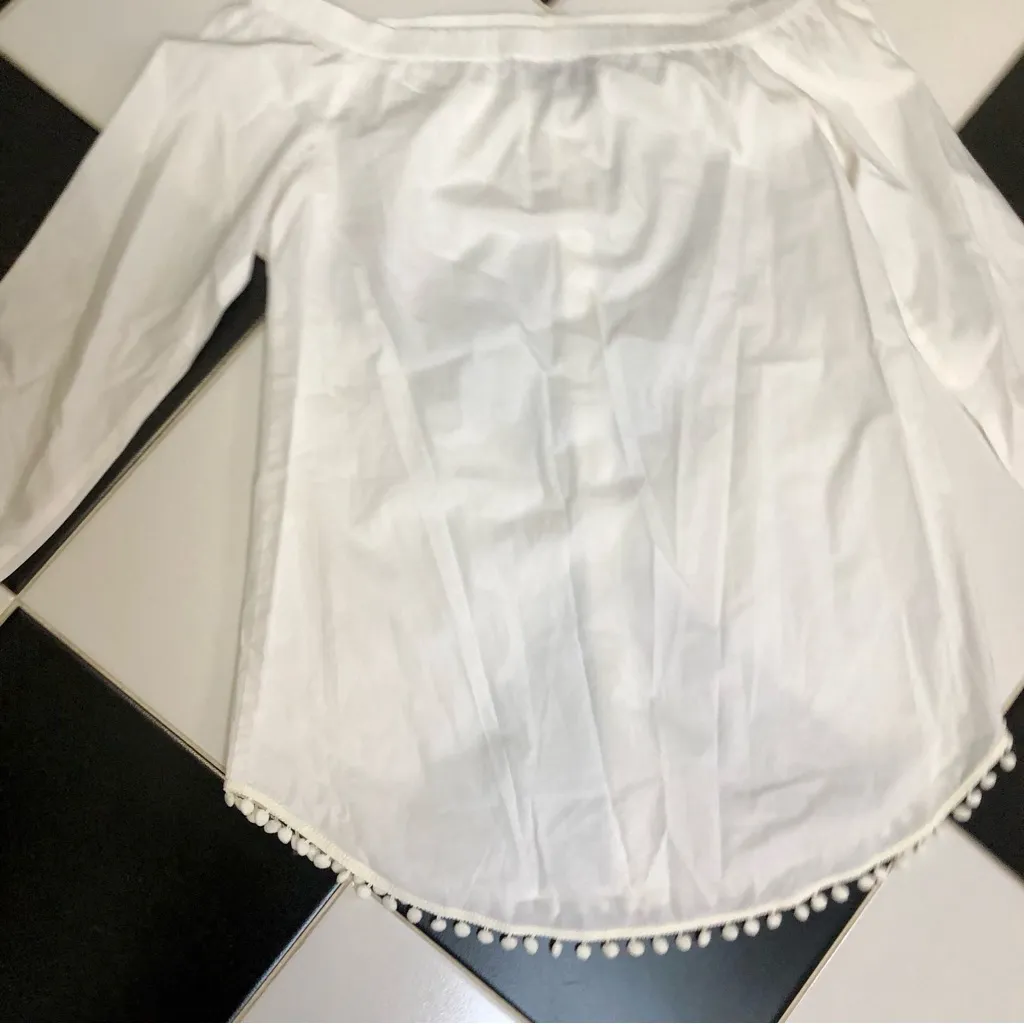 Derek Lam 10 Crosby Poplin Tunic Off The Shoulder Shirt Pom Pom Trim Classic sz8 - Image 12