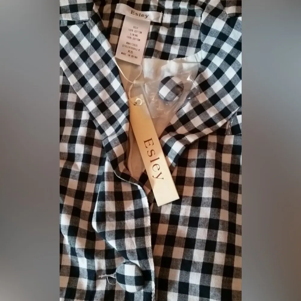 Esley Black Ivory Checkered Gingham One Button ModCloth Blazer Jacket by  XS - Image 5