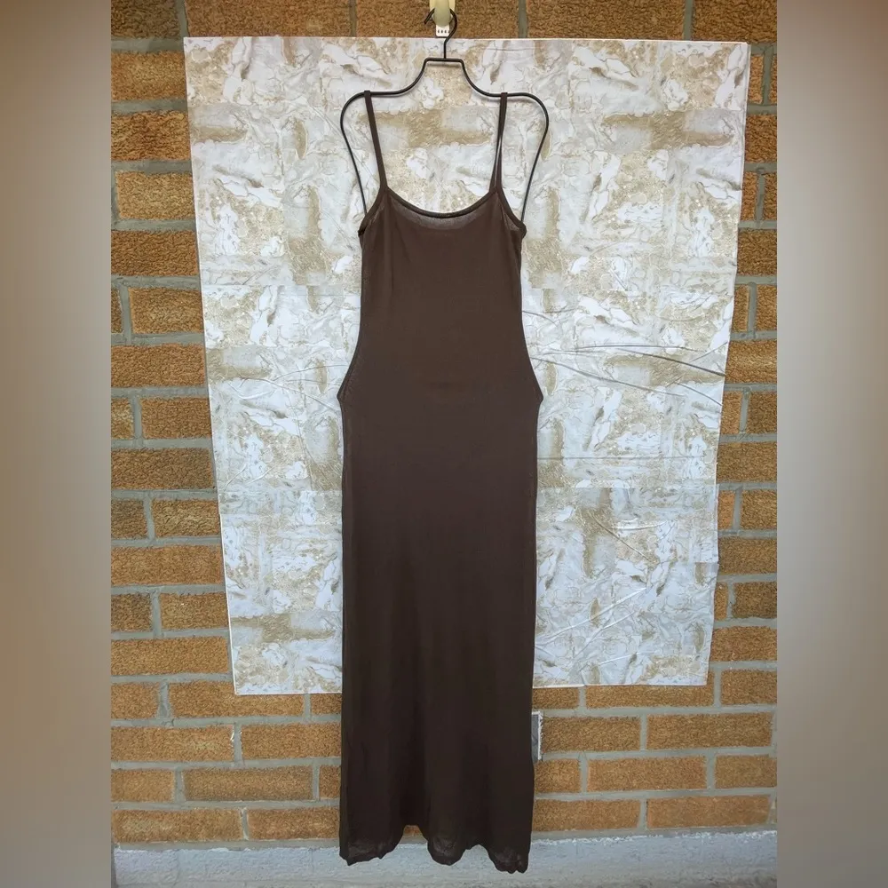 Camille Charrere NA-KD Thin Knit Spaghetti Strap Maxi Dress small - Image 3