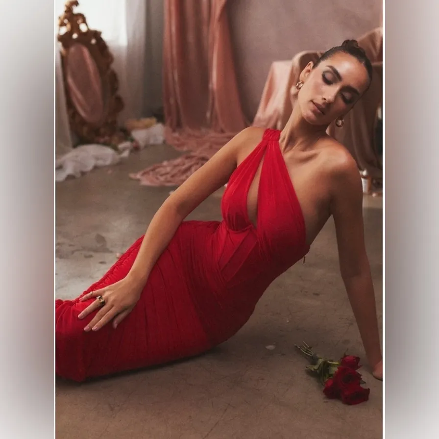 NWT‎ House of CB Valentina Scarlet Asymmetric Cutout Midi Dress Sz Small + $255 - Image 4