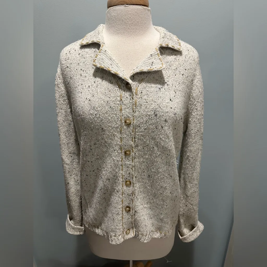 Crazy Horse Vintage Contrast Stitching Cabin core grandma button up cardigan L Tan Size L - Image 13