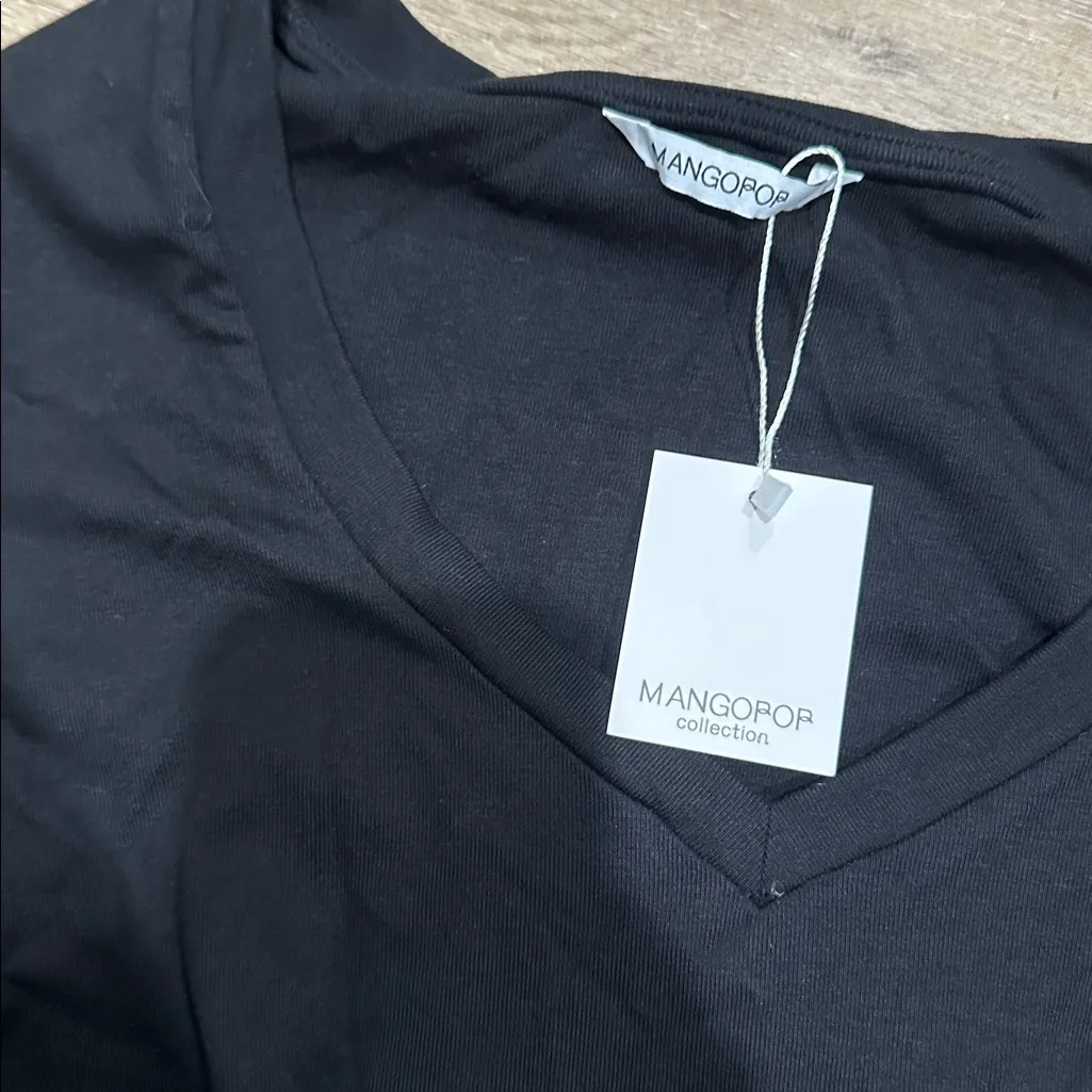 Black Long Sleeve Bodysuit - deep v neck - Image 2