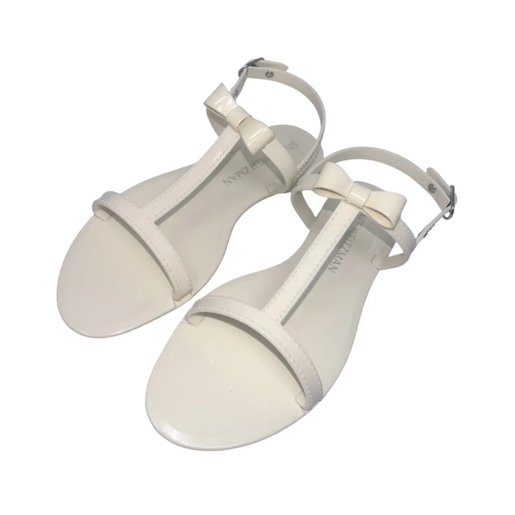 Stuart Weitzman‎ Bow Jelly Sandals Cream Patent T-Strap Size 9 - Image 7