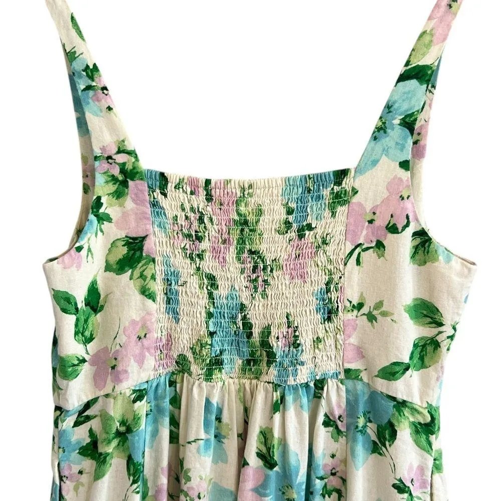 Old Navy Womens Floral Midi Dress Size L White Linen Blend Boho Cottagecore - Image 4