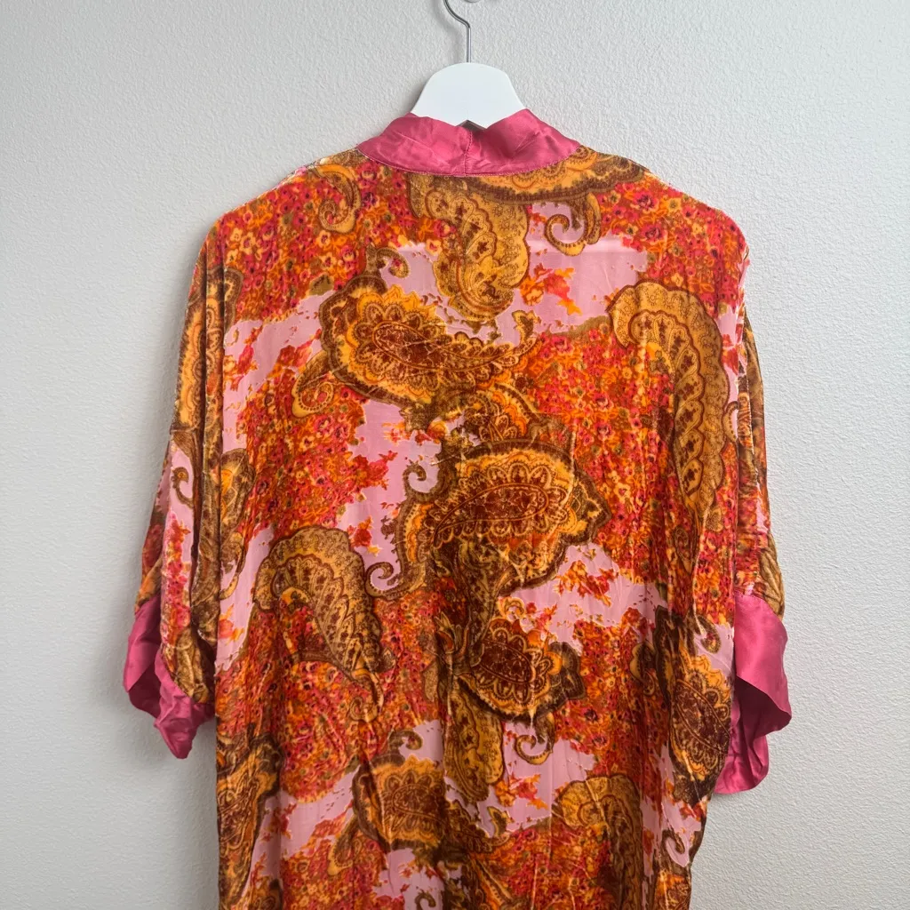 SCHWEITZER LINEN Burnout Silk Robe Orange Pink Lingerie Nighty Honeymoon Size 0 - Image 9