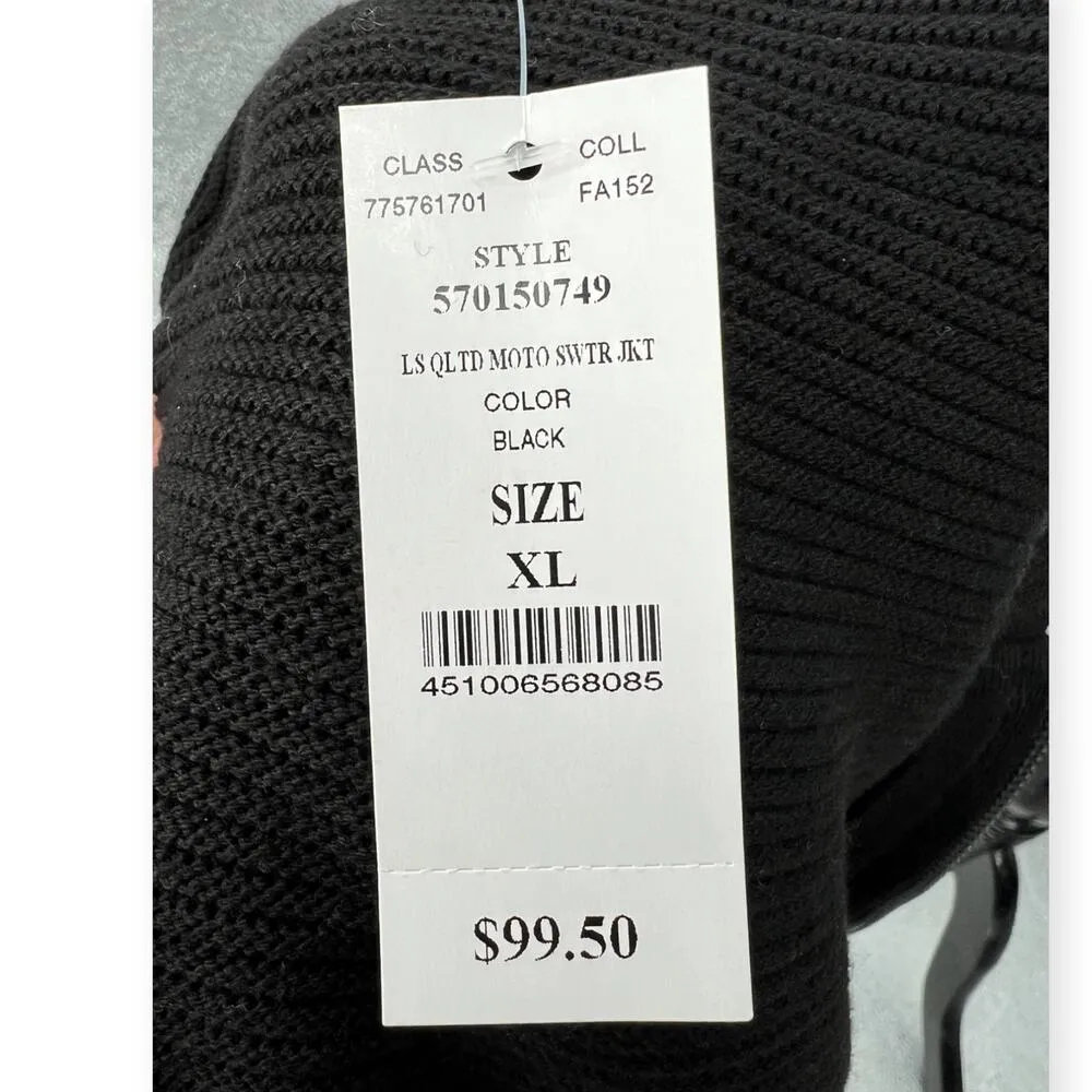 NWT WHBM | XL | Ribbed Knit Faux Leather Quilted Jacket Sweater Moto Elbow Patch - Image 4