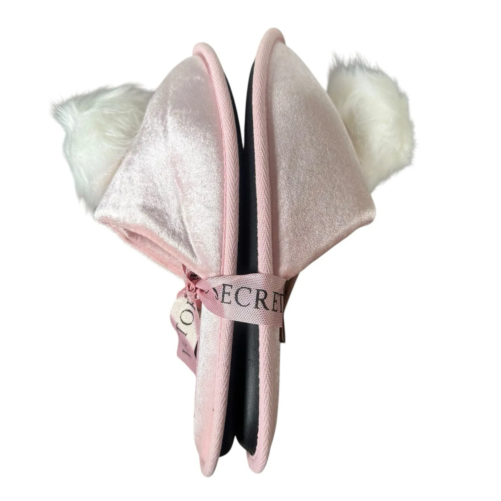 Victorias Secret Pink w/ White Faux Fur Pom Pom Slide Slippers NEW Womens M 7-8 - Image 4