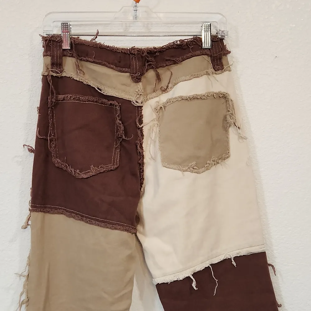 Jaded London Jeans Brown Patchwork Boho Fringe Boyfriend High Rise Sz 26W - Image 5