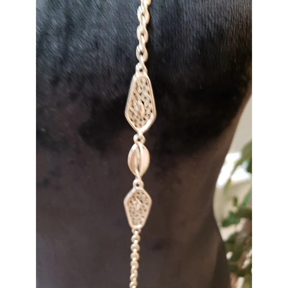 Women's Vintage Filigree Long Chain Necklace Gold Tone Statement Jewelry Elegant Silver - Image 4