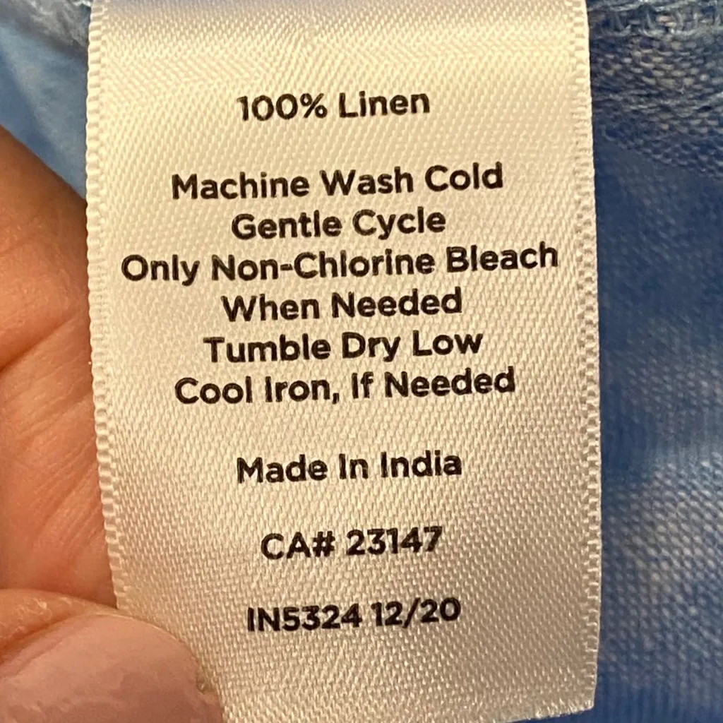 Talbots Light Blue LINEN Camp Blouse Size LARGE PETITE - Image 9