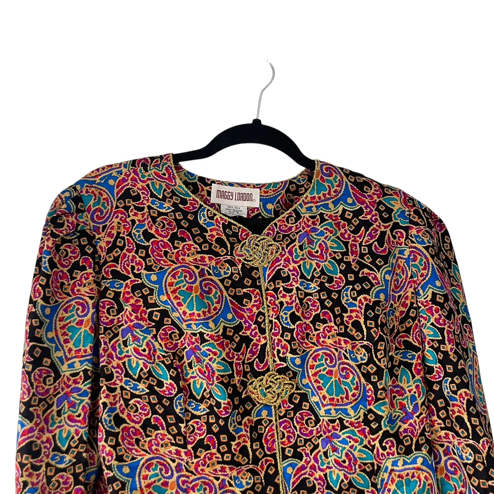 Maggy London Vintage 90s Women's Size 12‎ 100% Silk Multicolored Button Up - Image 2