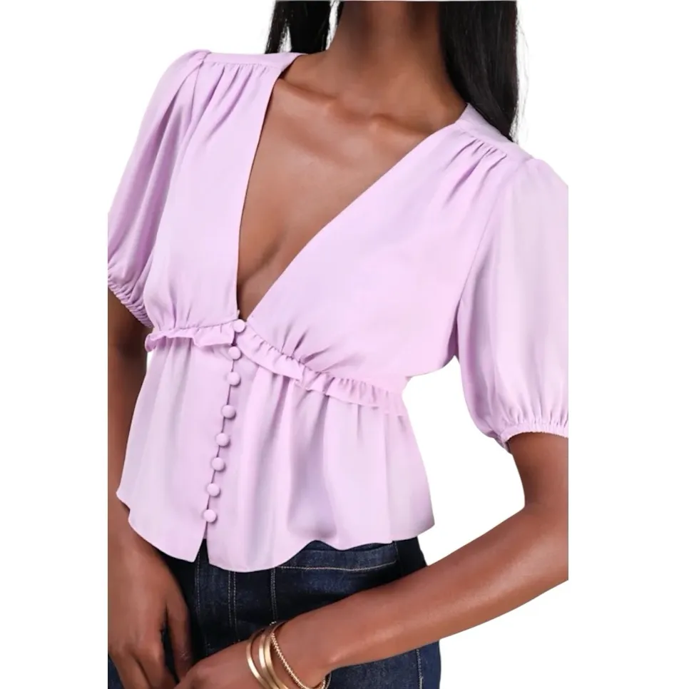 NWT! Lulus Blouse "Irresistible Charisma" Lavender Peplum Crop Top Purple Size XL - Image 4