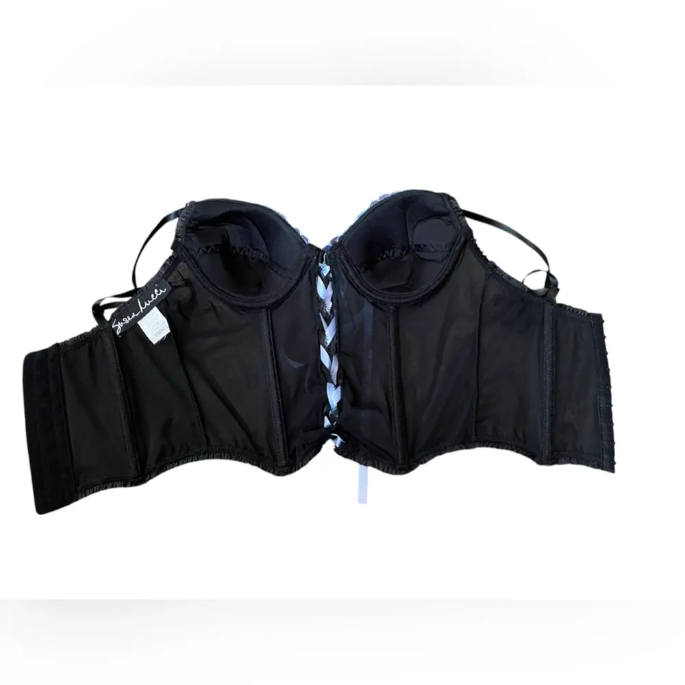 Susan Lucci Y2K Black Blue Whimsygoth Witchy Lace Sheer Lingerie Corset Bustier - Image 3