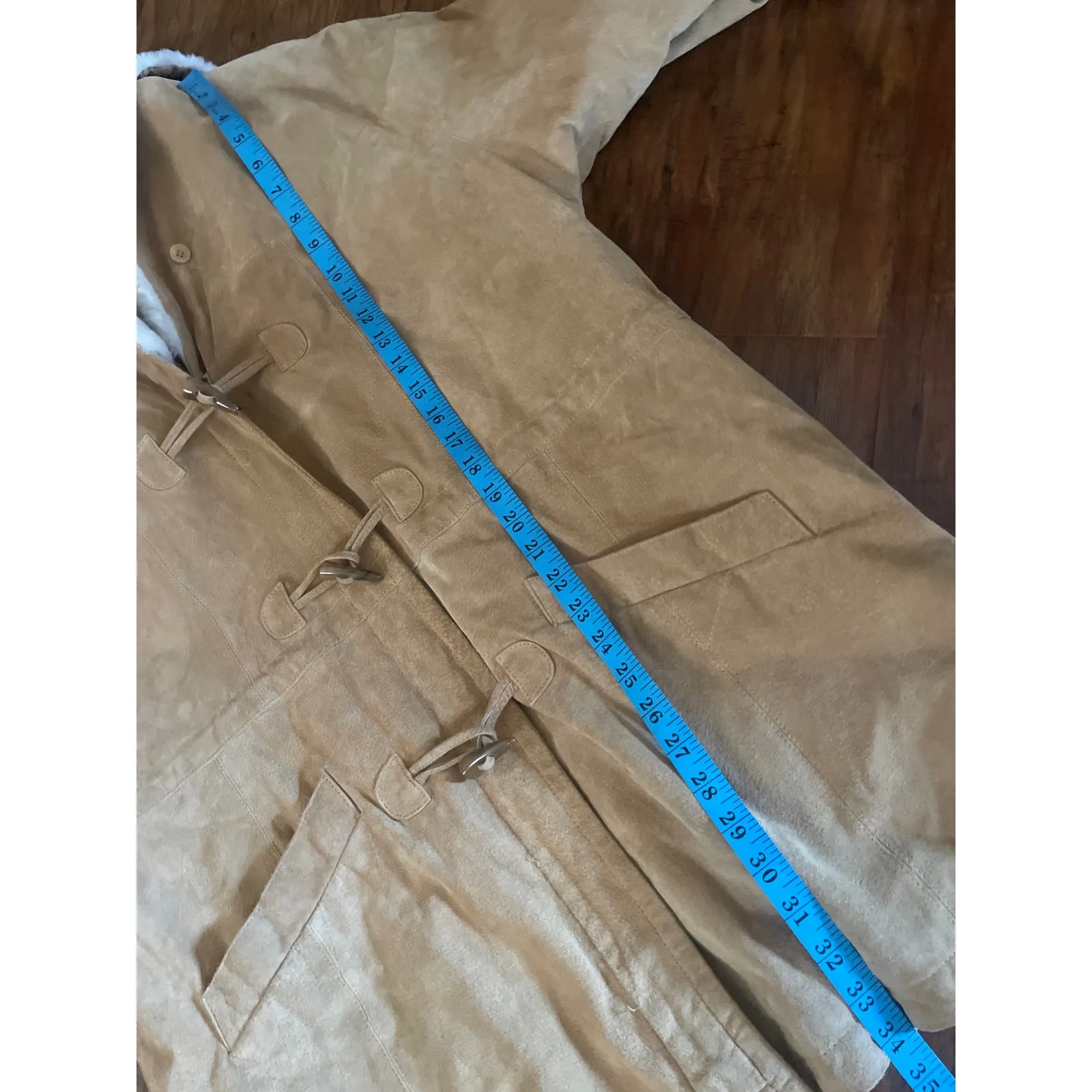 Vintage WILSONS Leather Toggle Chore Coat Barn Jacket Faux Fur Size Large L Hood - Image 7