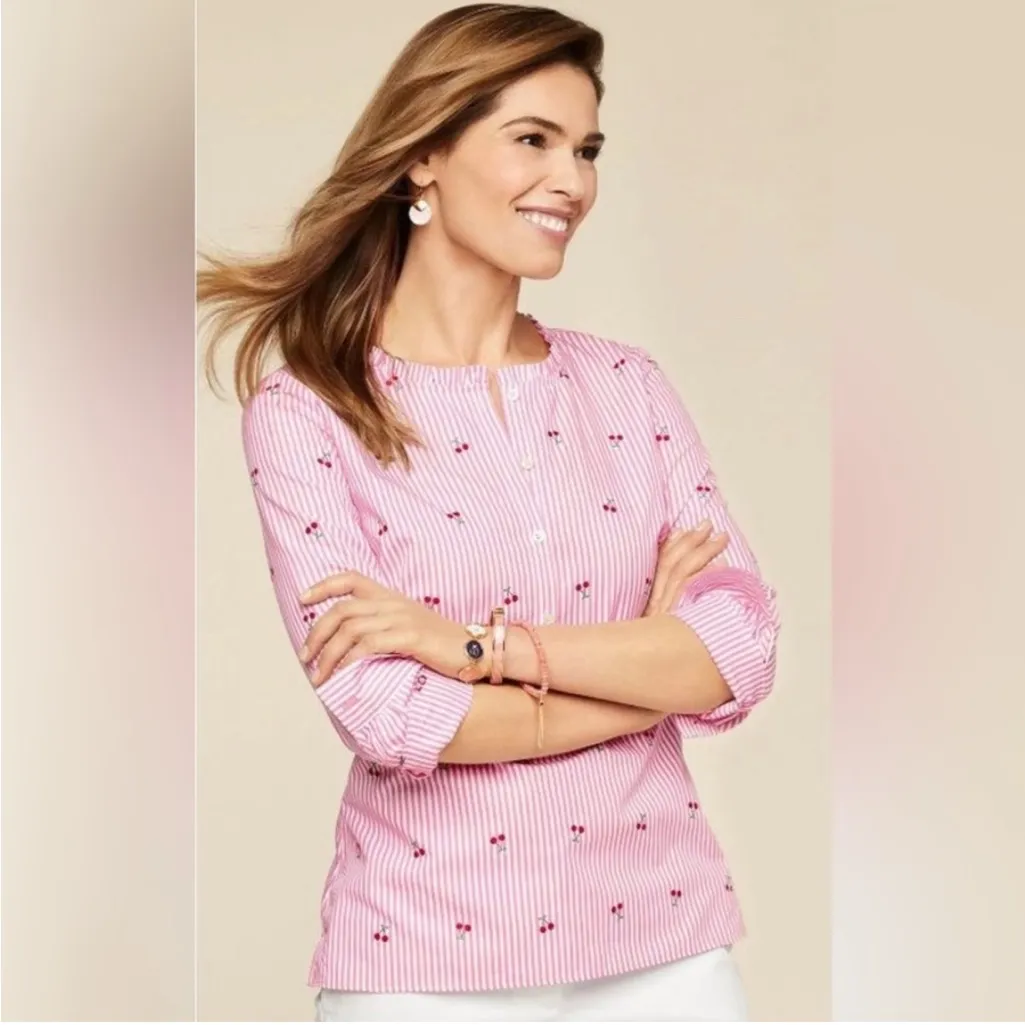 Talbots Women’s Shirt Jacquard Popover Cherry print - Image 4