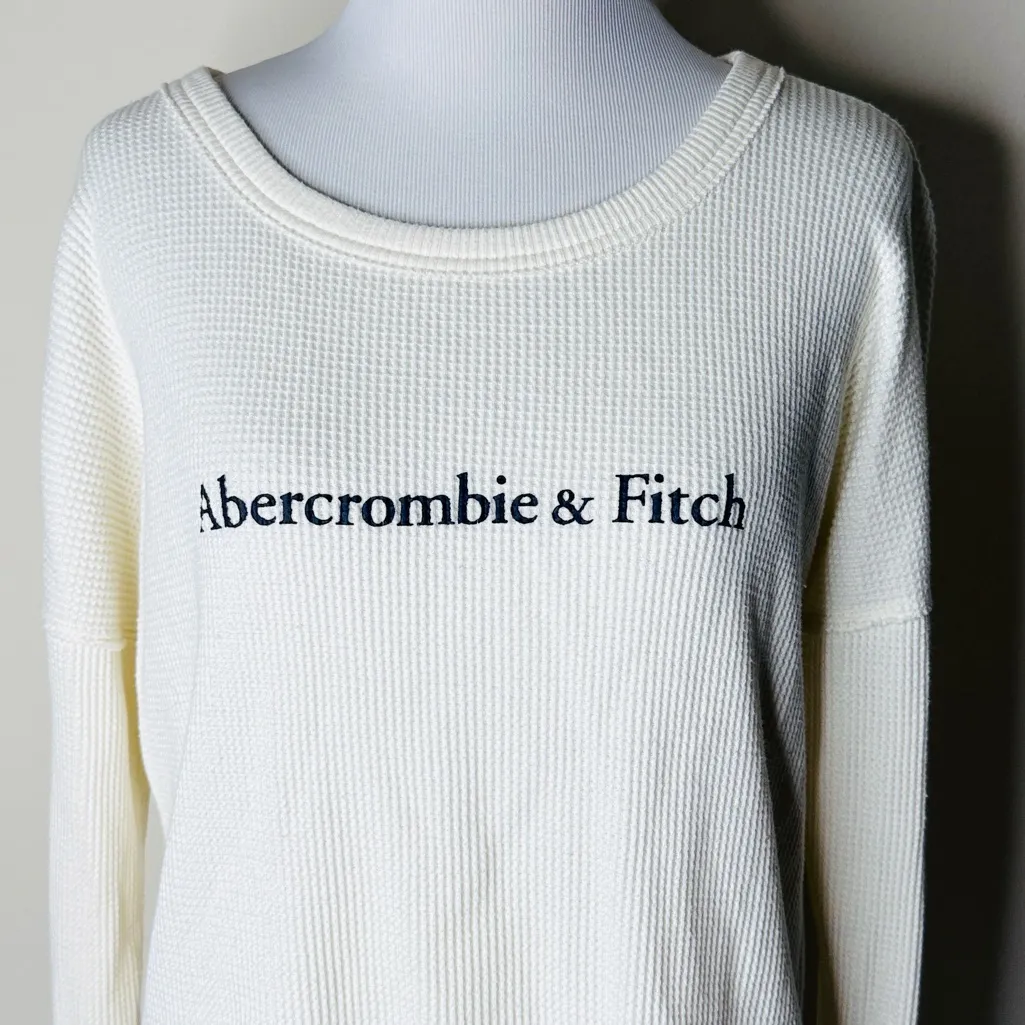 Abercrombie Y2K Cream Long Sleeve Waffle Knit Top - Image 2