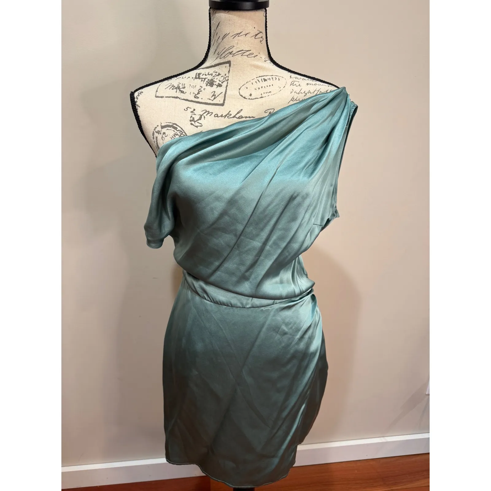 Reformation Alanis Silk‎ Mini Dress in Aqua Green Sz 6 - Image 5
