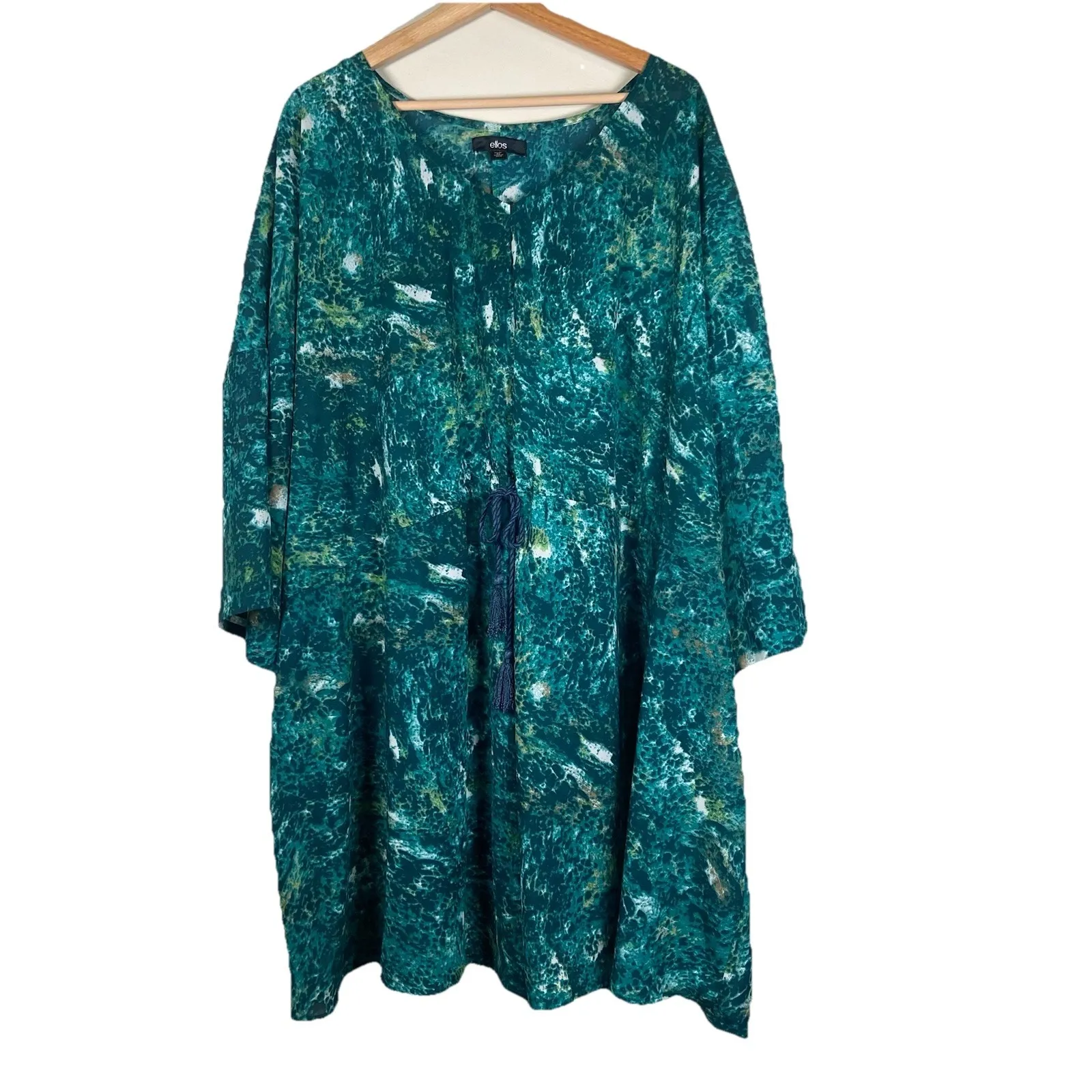 Ellos Over Sized Tie Waist Green Swim Coverup Size 4X Beach Vacation Tunic Green - Image 2